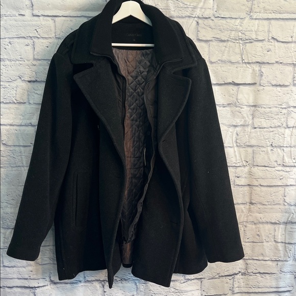 Calvin Klein Wool Blend Pea Coat Double Breasted Quilted Interior Black Size XL